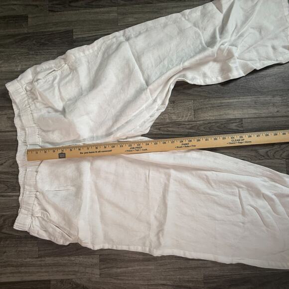 Eileen Fisher White 100% Organic Linen Pull-On Pants Elastic Waist Women - Picture 3 of 8